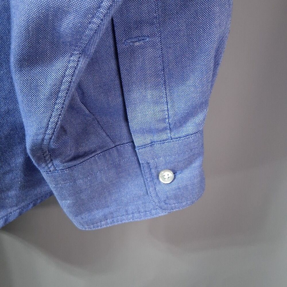 Lands End Dress Shirt 17-35 Regular Blue Button Down Collar Long Sleeve *Flaw - Picture 3 of 9